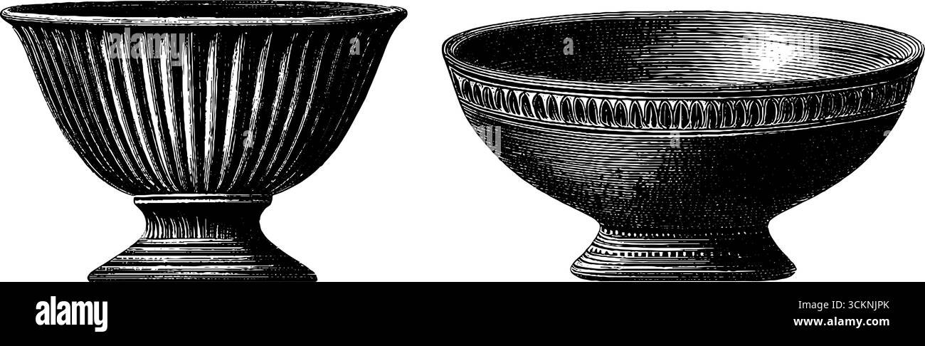 Antiche incisioni a ciotola di alabastro egiziano ambientate per un design storico. Illustrazione Vettoriale