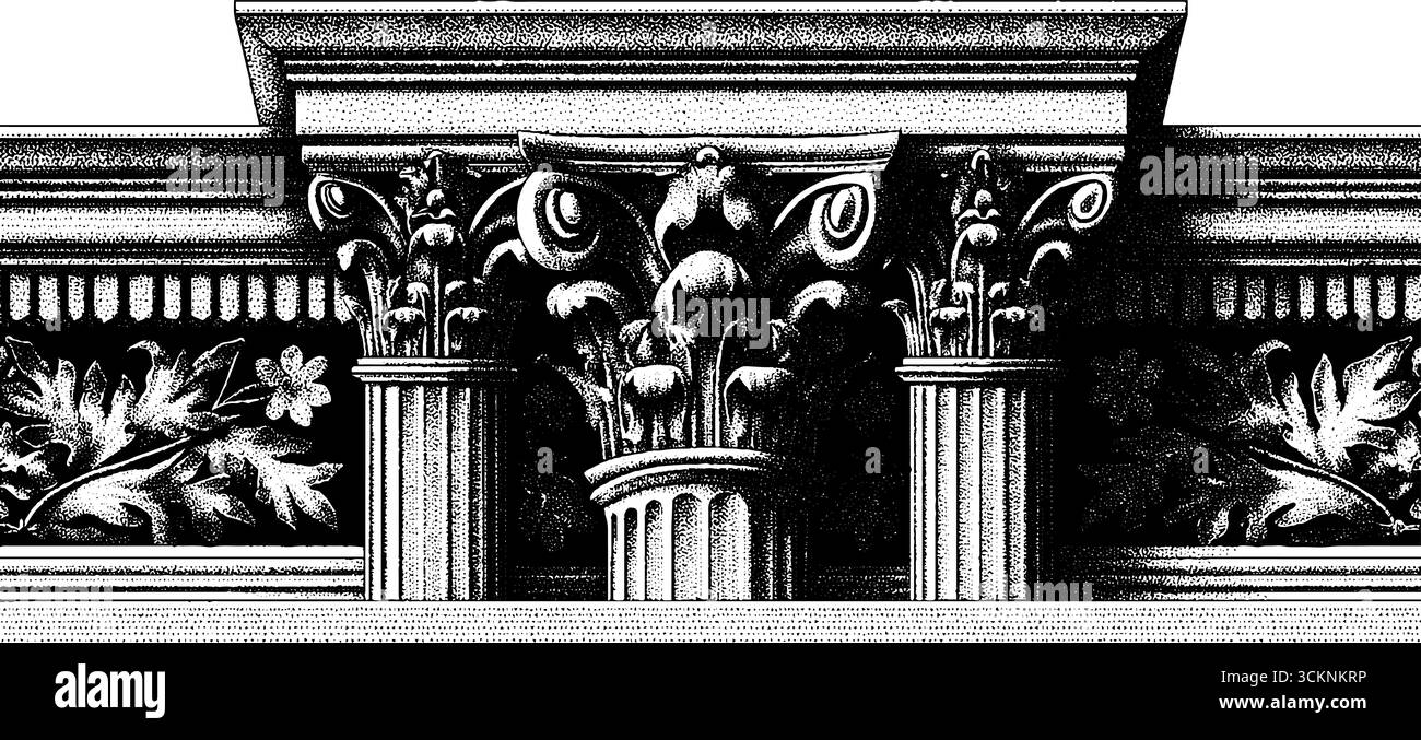 Design architettonico Art Nouveau con dettagli floreali incisi per progetti decorativi. Illustrazione Vettoriale