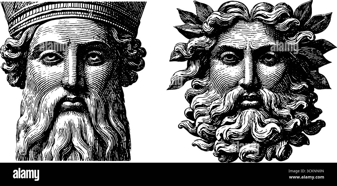 Antiche illustrazioni della dea mesopotamica con intricati dettagli incisi per ispirazione artistica. Illustrazione Vettoriale