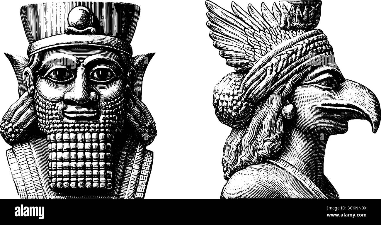 L'antico dio mesopotamico marduk ha inciso un set di illustrazioni che mette in risalto l'arte storica. Illustrazione Vettoriale