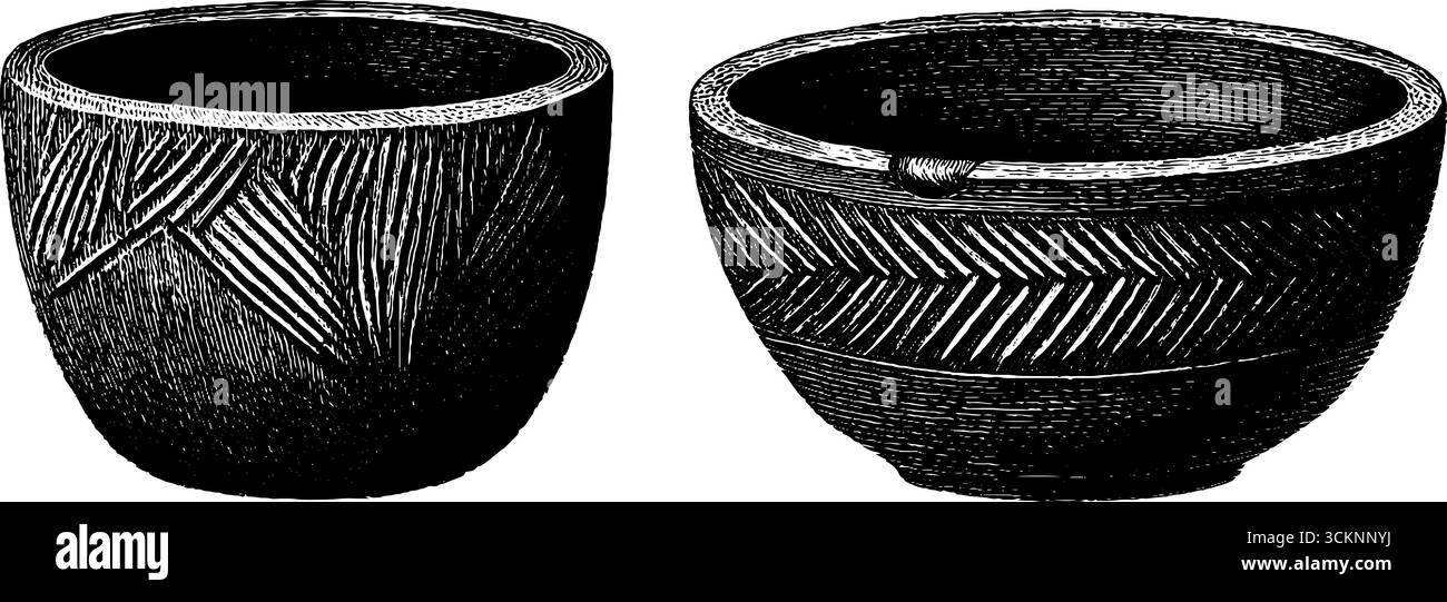 Antico design in ceramica tribale allestito per studi storici e mostre culturali. Illustrazione Vettoriale