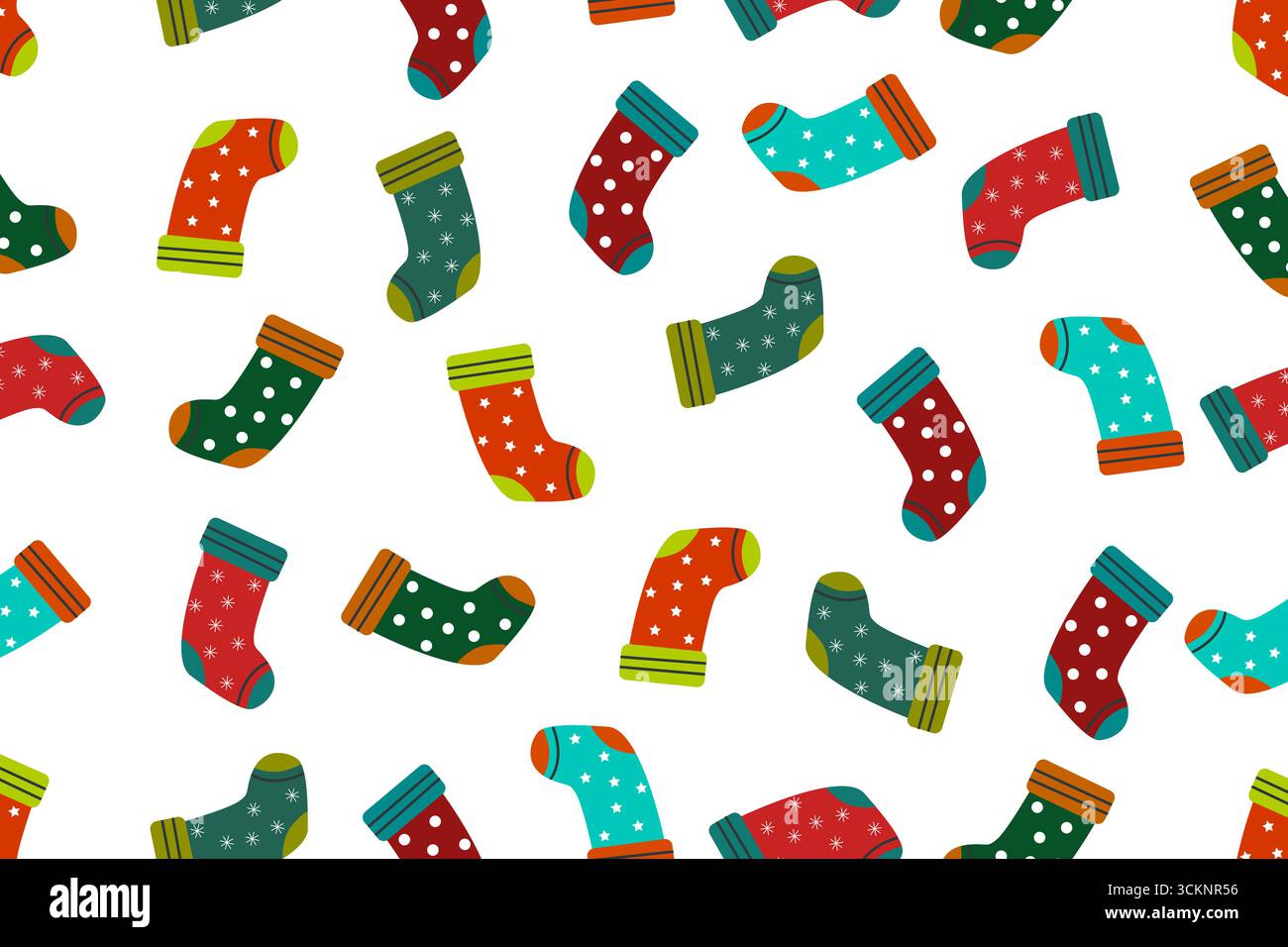 Calze natalizie con motivo senza cuciture. Sfondo delle vacanze invernali. Ripeti il motivo con i calzini.biglietto di Natale, carta da imballaggio, confezione o tessuto.Vector Illustrazione Vettoriale