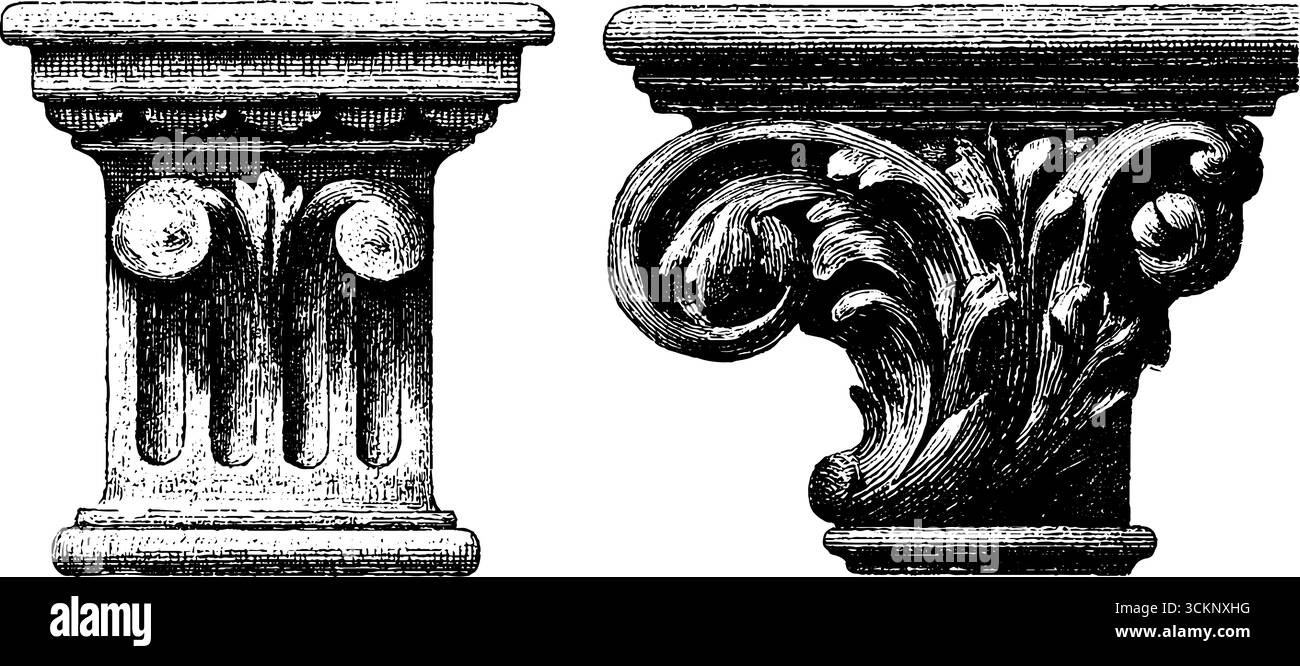 Frammenti di balcone in ceramica con incisioni vintage per arredi e design architettonici. Illustrazione Vettoriale