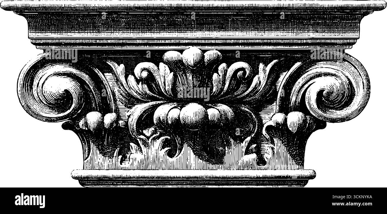 Dettagli architettonici vittoriani: Illustrazione incisa dell'elemento classico della cornice della finestra. Illustrazione Vettoriale