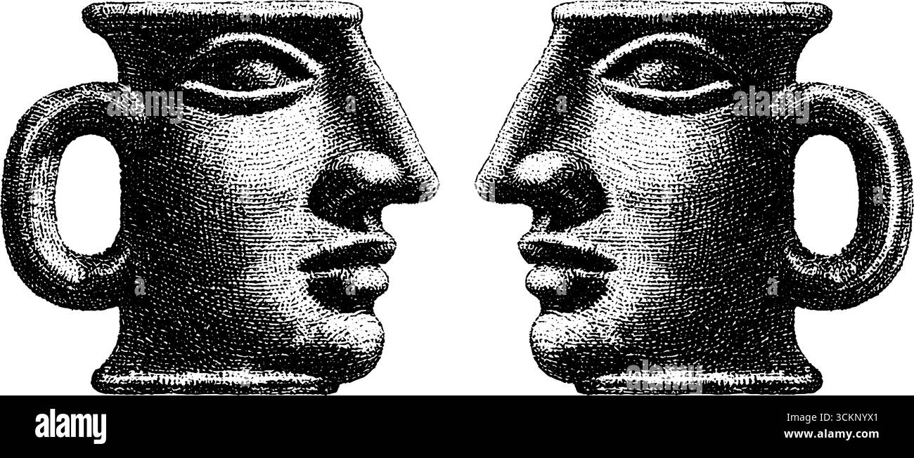 Design a caraffa con volto umano inciso per concetti artistici e decorativi. Illustrazione Vettoriale