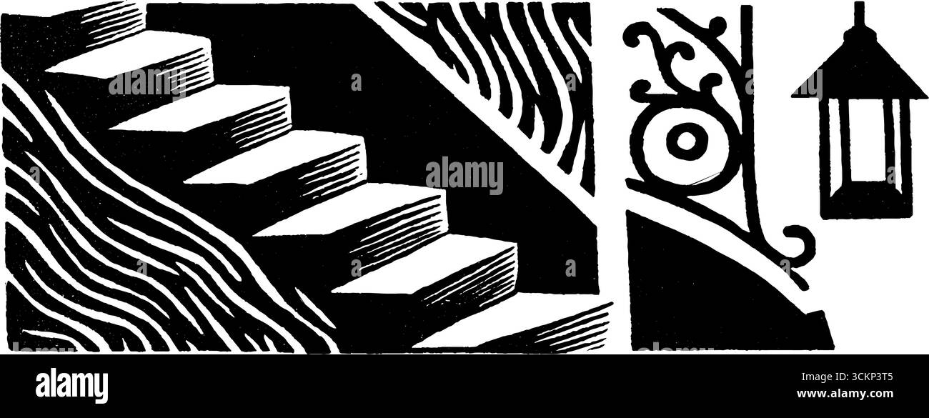 Illustrazione in legno in stile folk art con scale e lanterne per poster o cartoline. Illustrazione Vettoriale Illustrazione in legno in stile folk art con scale e lanterne per poster o cartoline. Illustrazione Vettoriale