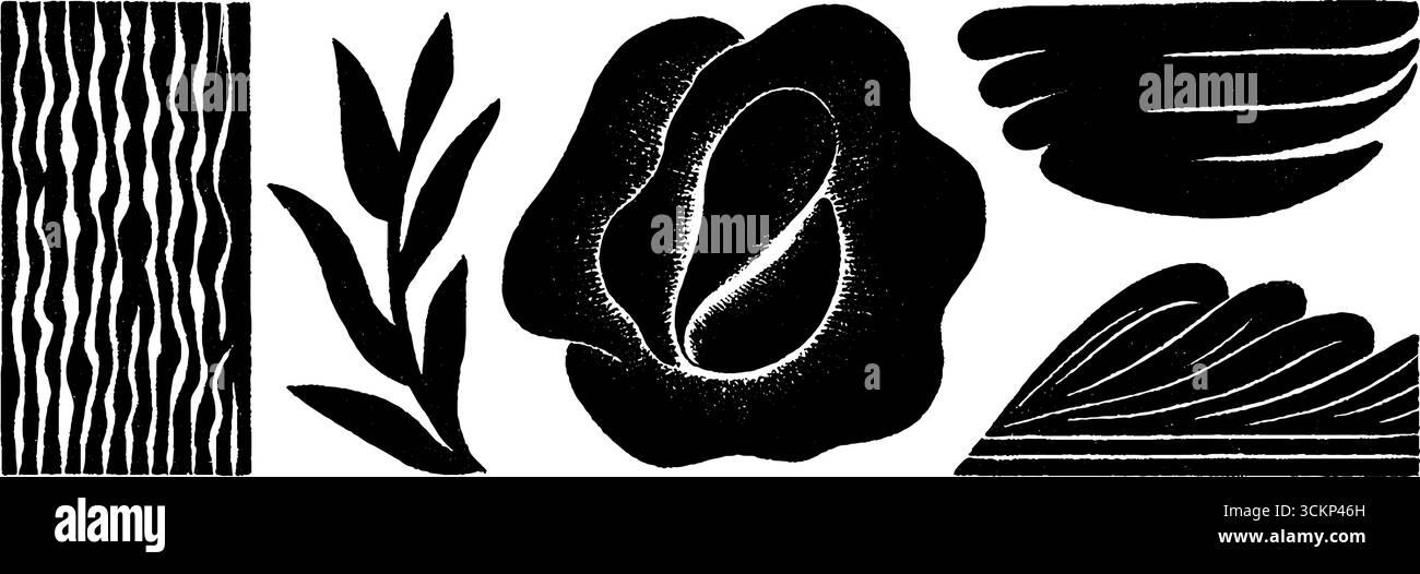 Set illustrativo in stile folk art con forme e motivi astratti. Illustrazione Vettoriale