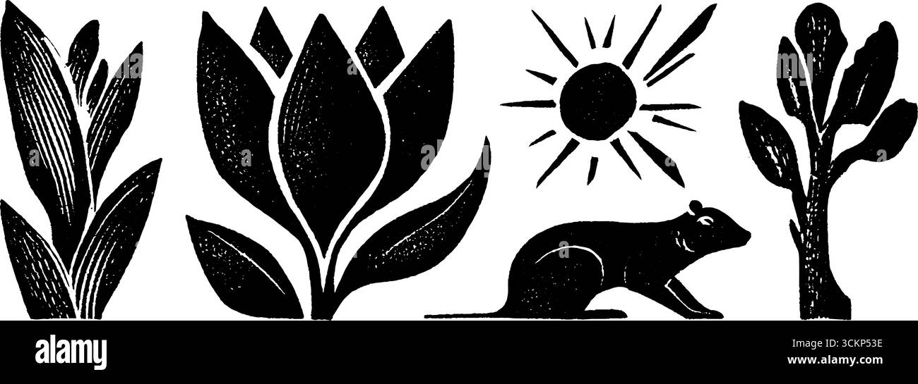 Illustrazione in stile neo folk di elementi fiabeschi per un design creativo. Illustrazione Vettoriale