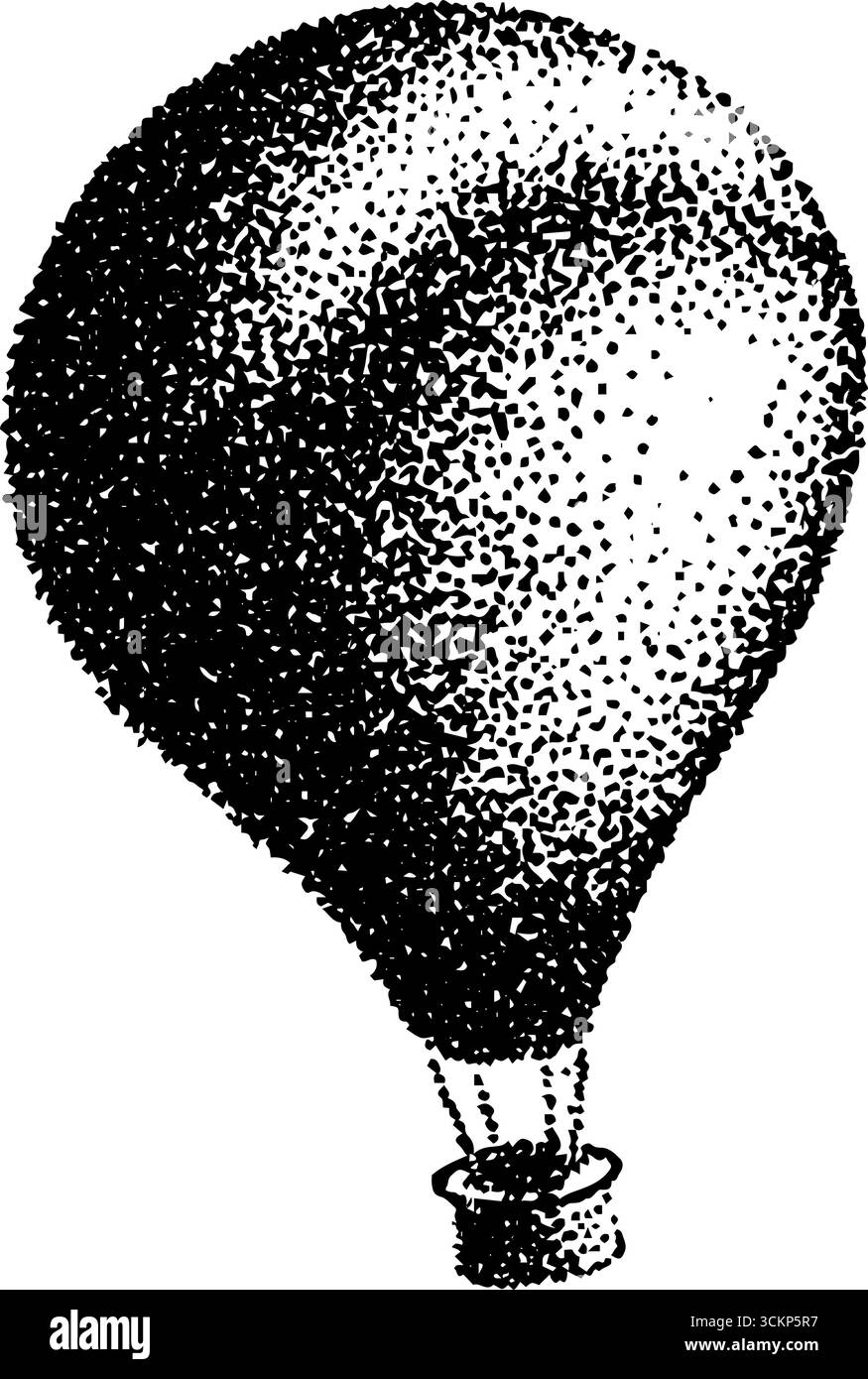Illustrazione con inchiostro a stippling iper-dettagliata di un palloncino ad aria calda per la progettazione artistica. Illustrazione Vettoriale