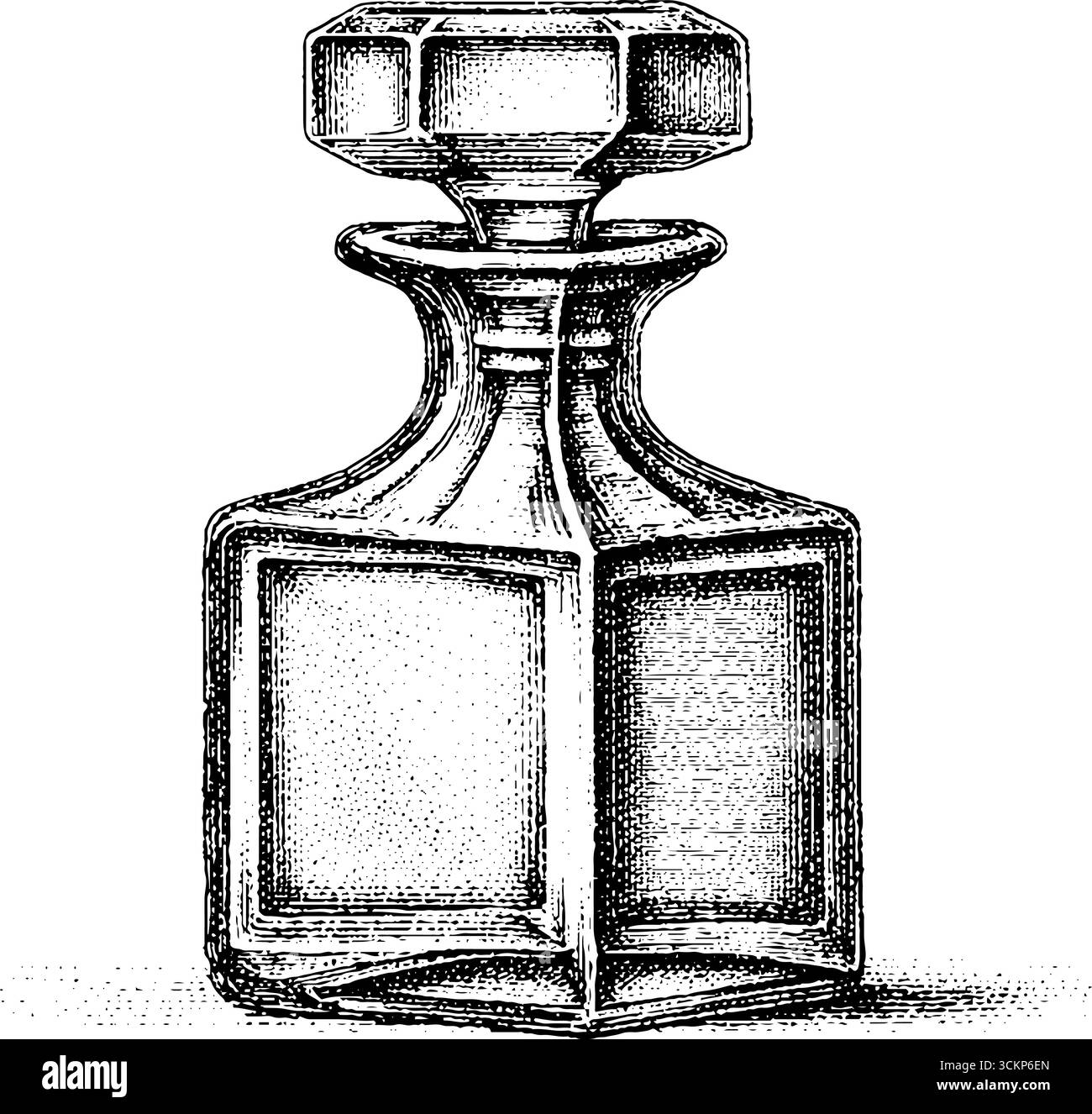 Decanter in vetro edoardiano con tappo sfaccettato per l'esposizione di collezioni d'antiquariato. Illustrazione Vettoriale