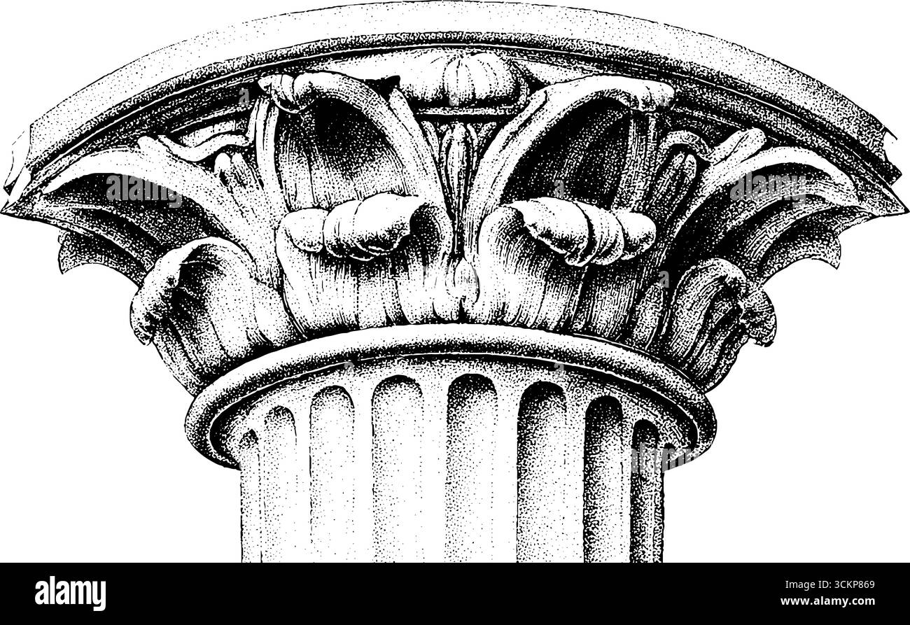 Bellezza architettonica in colonne brutaliste con design intricato a baldacchino. Illustrazione Vettoriale