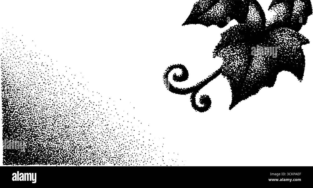 Illustrazione con inchiostro a stippling iper-dettagliata del design a foglia di edera per progetti di stampa e arte. Illustrazione Vettoriale