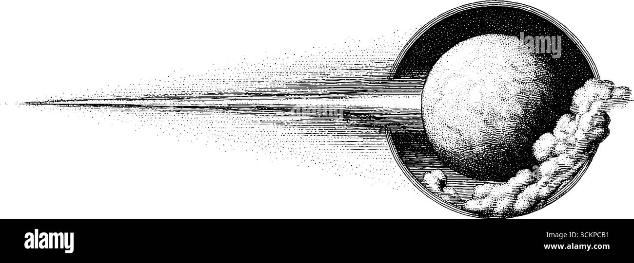 Doccia meteorologica che si estende su un cielo minimale in stile tratteggiato per gli appassionati di arte astronomica. Illustrazione Vettoriale