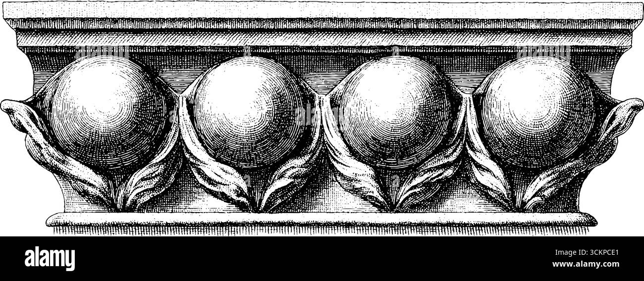 Antico frammento di fregio del tempio greco con design decorativo in metope per lo studio artistico. Illustrazione Vettoriale