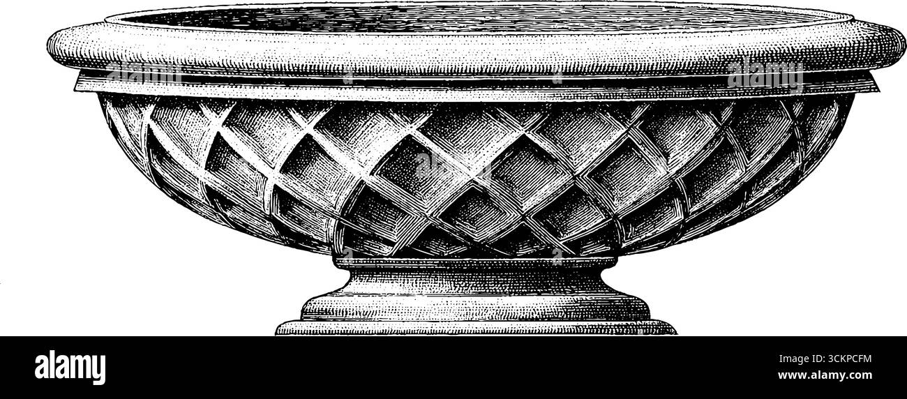 Vasca da bagno per uccelli a mosaico con motivo a tessitura per decorare il giardino. Illustrazione Vettoriale