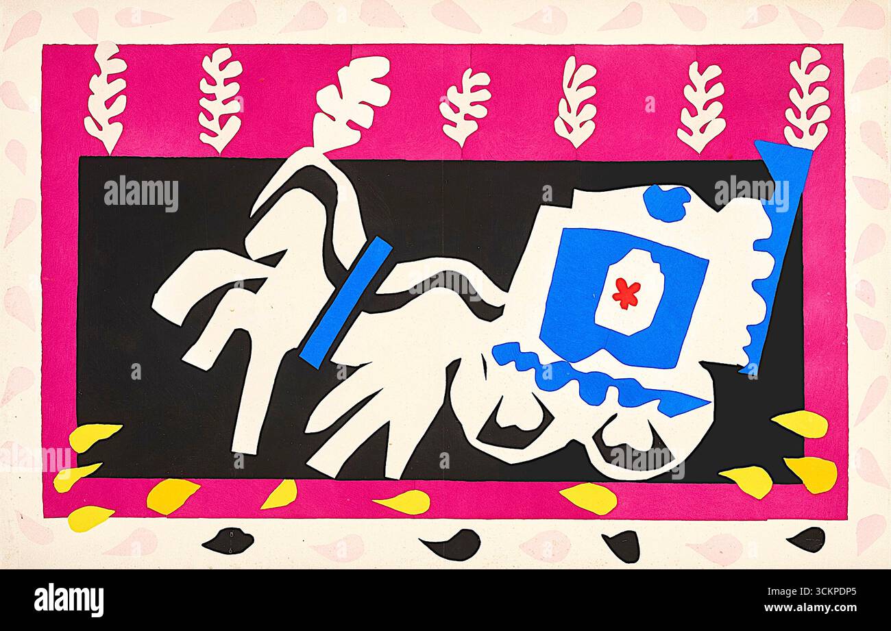 Henri matisse - Pierrots Funeral - 1947 - l'opera presenta un rettangolo nero centrale, incorniciato da un bordo di rosa brillante nella parte superiore e inferiore. Foto Stock