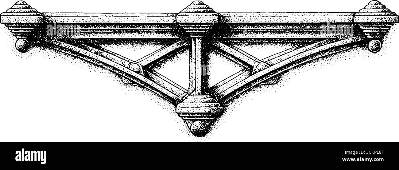 Elemento di design industriale con capriata per ponte in acciaio con cluster di rivetti. Illustrazione Vettoriale