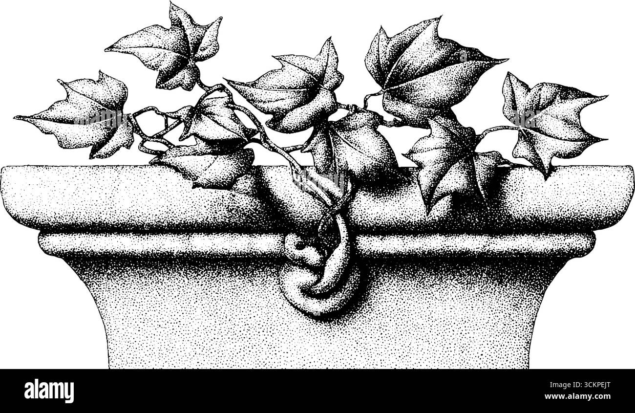 Elegante piantatrice in pietra con motivo a foglia goffrata per il decor del giardino e il paesaggio. Illustrazione Vettoriale