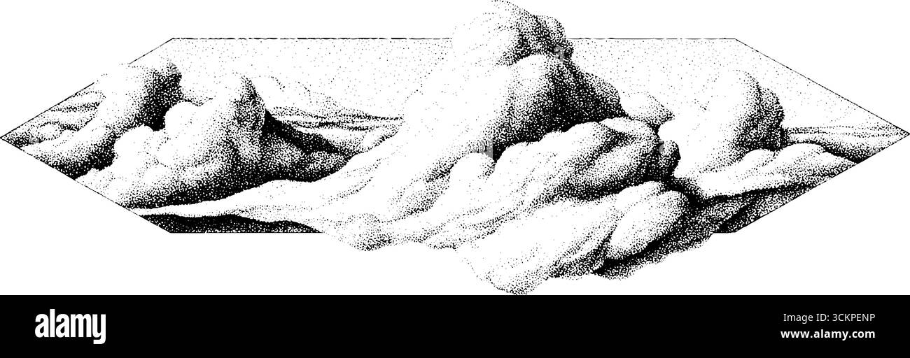 Design tatuaggio Dotwork con un banco nebbia a stipiti con bordi morbidi per idee artistiche creative. Illustrazione Vettoriale