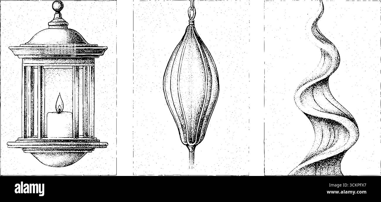 Lanterne mistiche e design astratto a vortice per un arredamento di halloween. Illustrazione Vettoriale