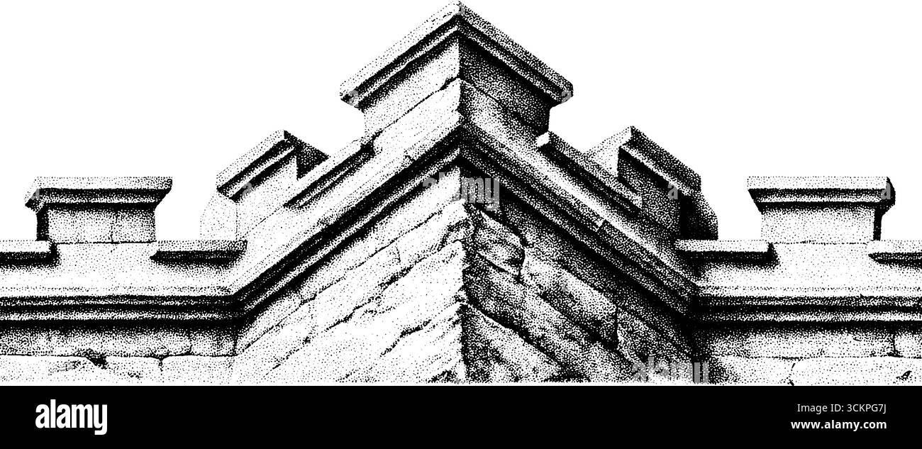 Castello medievale con frammenti di merlazione per un design architettonico storico. Illustrazione Vettoriale