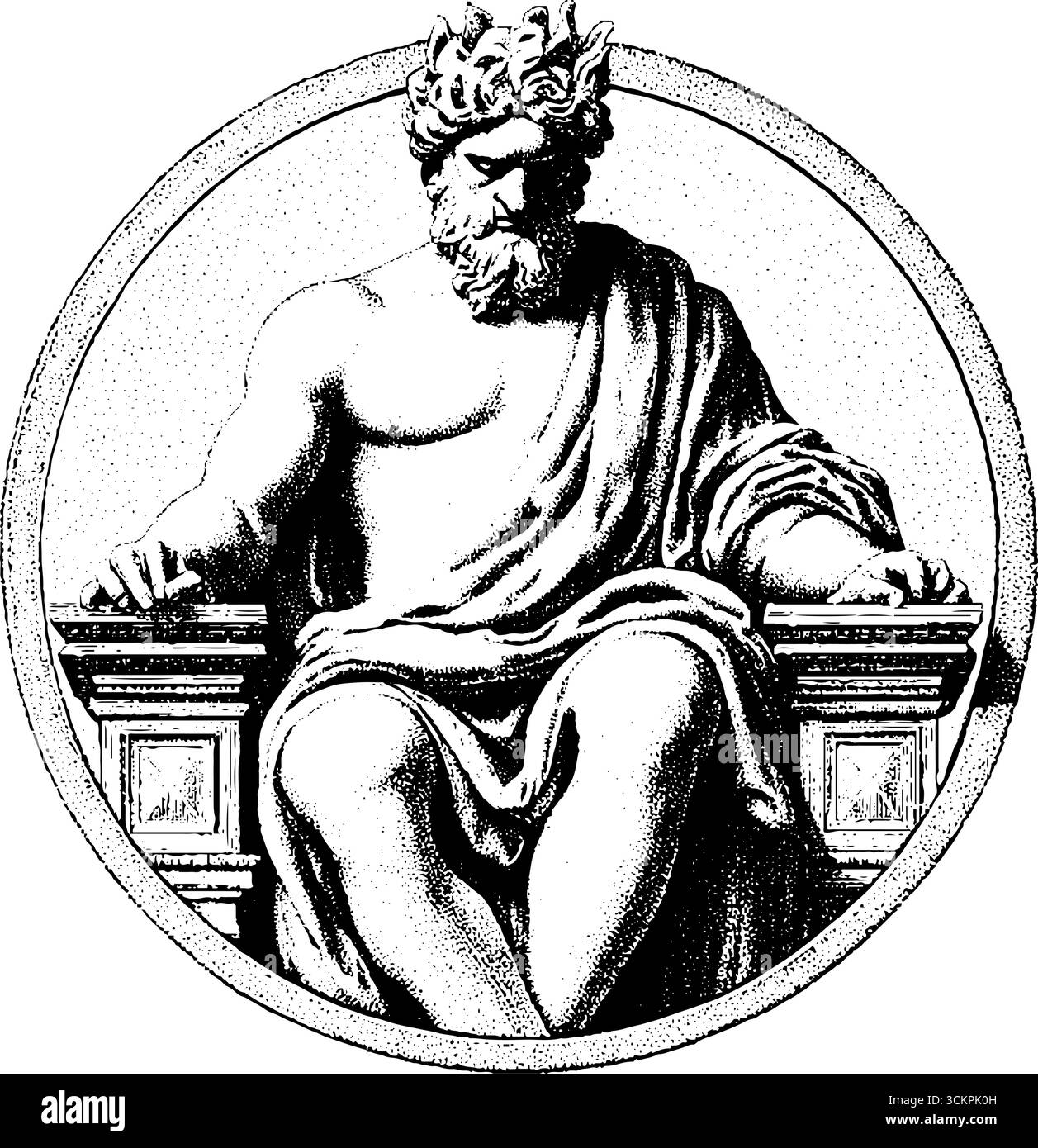 Mitico zeus sul trono con thunderbolt concept art per il design classico. Illustrazione Vettoriale