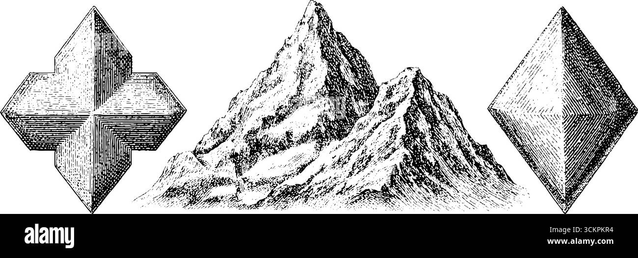 Croce svizzera e montagna con forme geometriche in stile vintage. Illustrazione Vettoriale