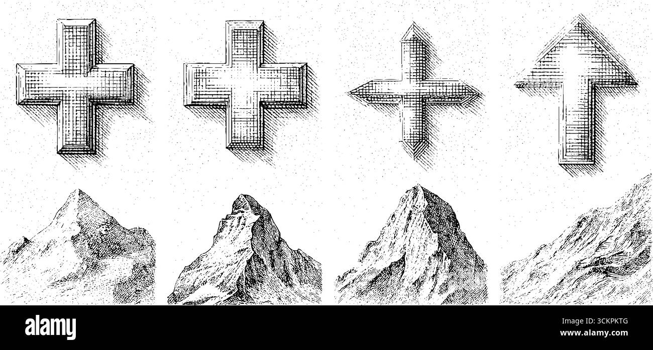 Design svizzero cross e mountain con linee a griglia per concetti artistici e stampe. Illustrazione Vettoriale
