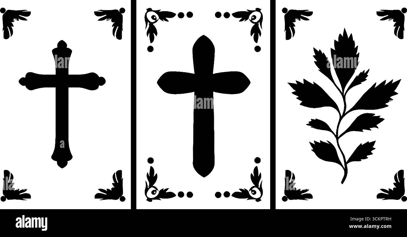 Cornice decorata a croce e vite con linee a spirale per l'arte decorativa e religiosa. Illustrazione Vettoriale