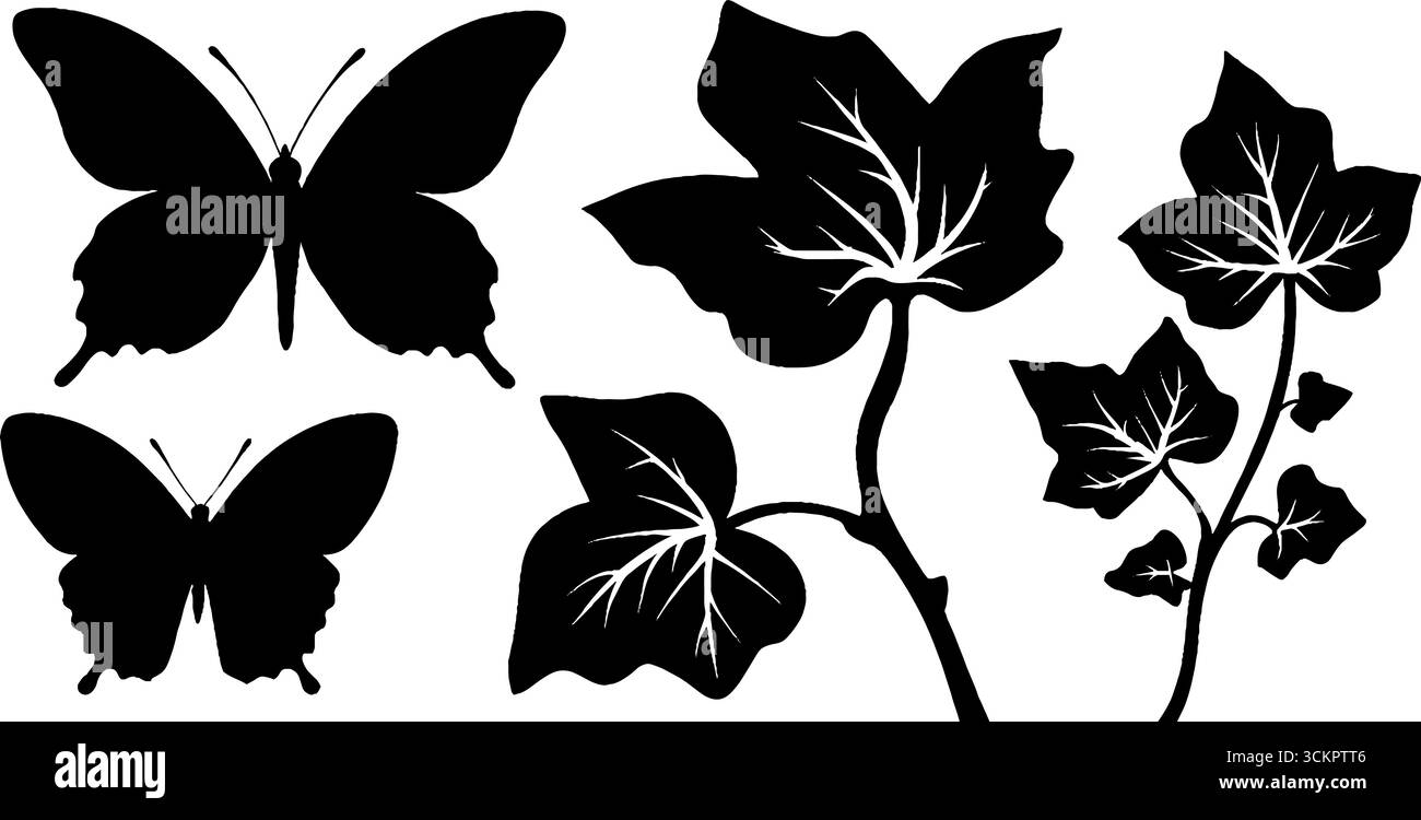 Eleganti design art nouveau a farfalla e ivy per progetti decorativi. Illustrazione Vettoriale