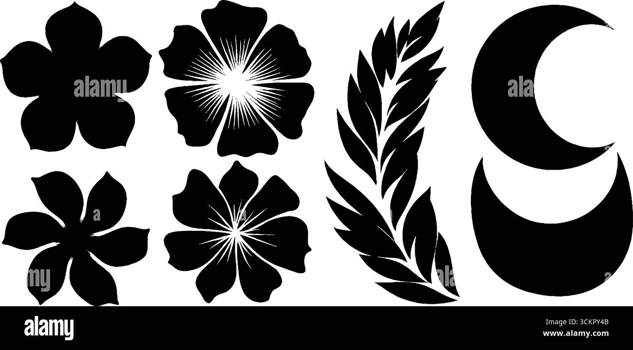 Simbolo di Venere con elementi floreali e mezzaluna stellata per un design decorativo. Illustrazione Vettoriale