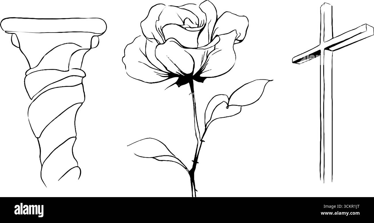 Decorazioni ornamentali in cornicione e rosa con design a croce per progetti decorativi. Illustrazione Vettoriale