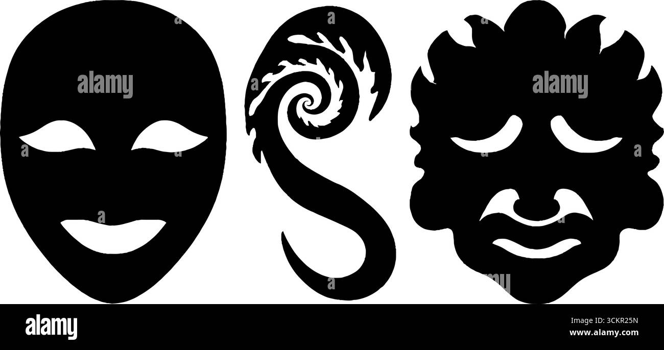 Maschere tribali ed elementi di design ondulati per progetti artistici culturali. Illustrazione Vettoriale