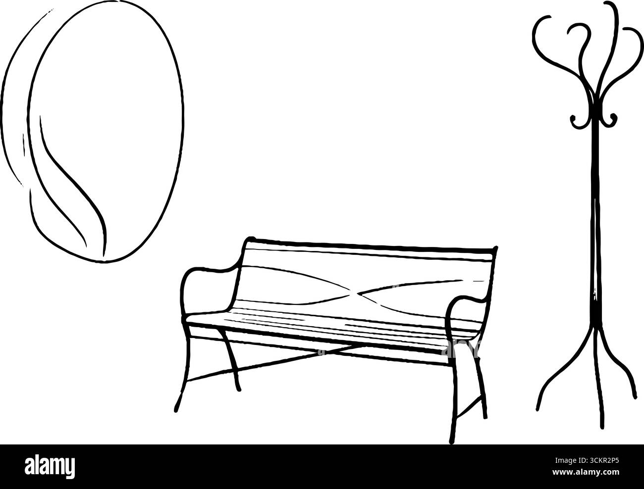 Set artistico minimalista con panca scultorea ed elementi decorativi per un design moderno. Illustrazione Vettoriale