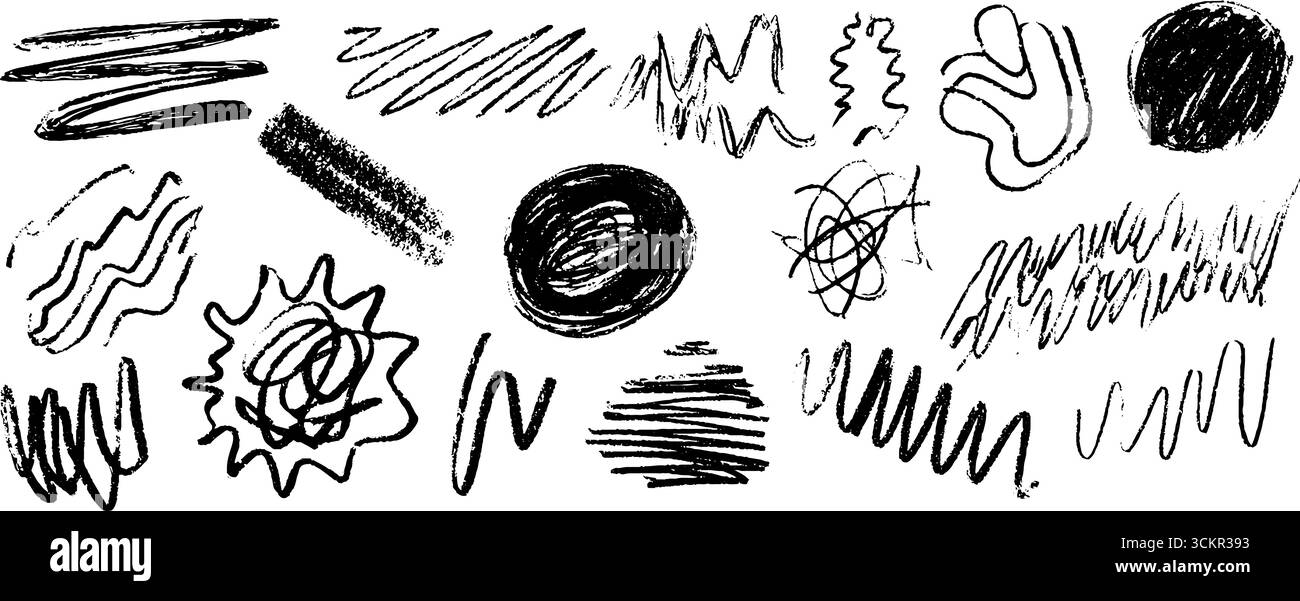 Collezione astratta di linee e forme disegnate a mano per un design creativo. Illustrazione Vettoriale