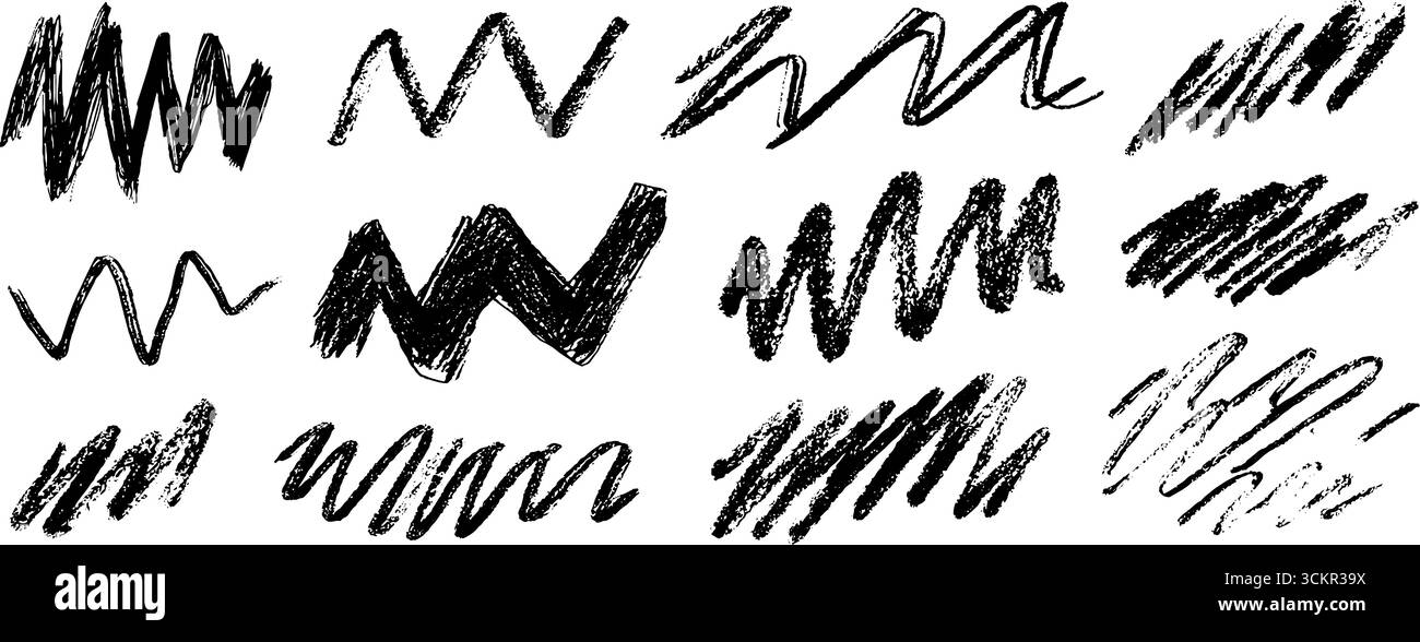 Collezione dinamica di dodici vivaci motivi a zig-zag per creare disegni creativi. Illustrazione Vettoriale