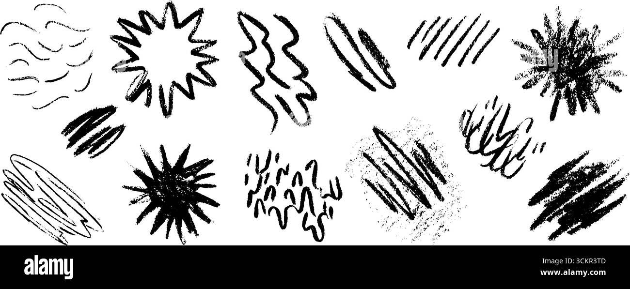 Collezione astratta di dodici forme esplosive disegnate a mano per un design creativo. Illustrazione Vettoriale Collezione astratta di dodici forme esplosive disegnate a mano per un design creativo. Illustrazione Vettoriale