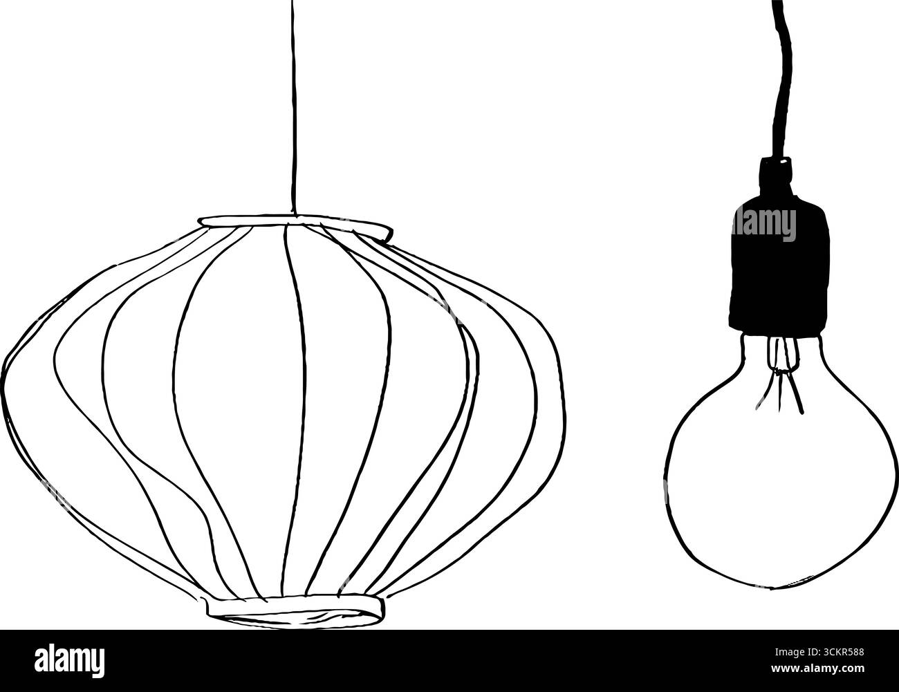 Set artistico minimalista con lanterna di carta e lampadina per un design decorativo. Illustrazione Vettoriale