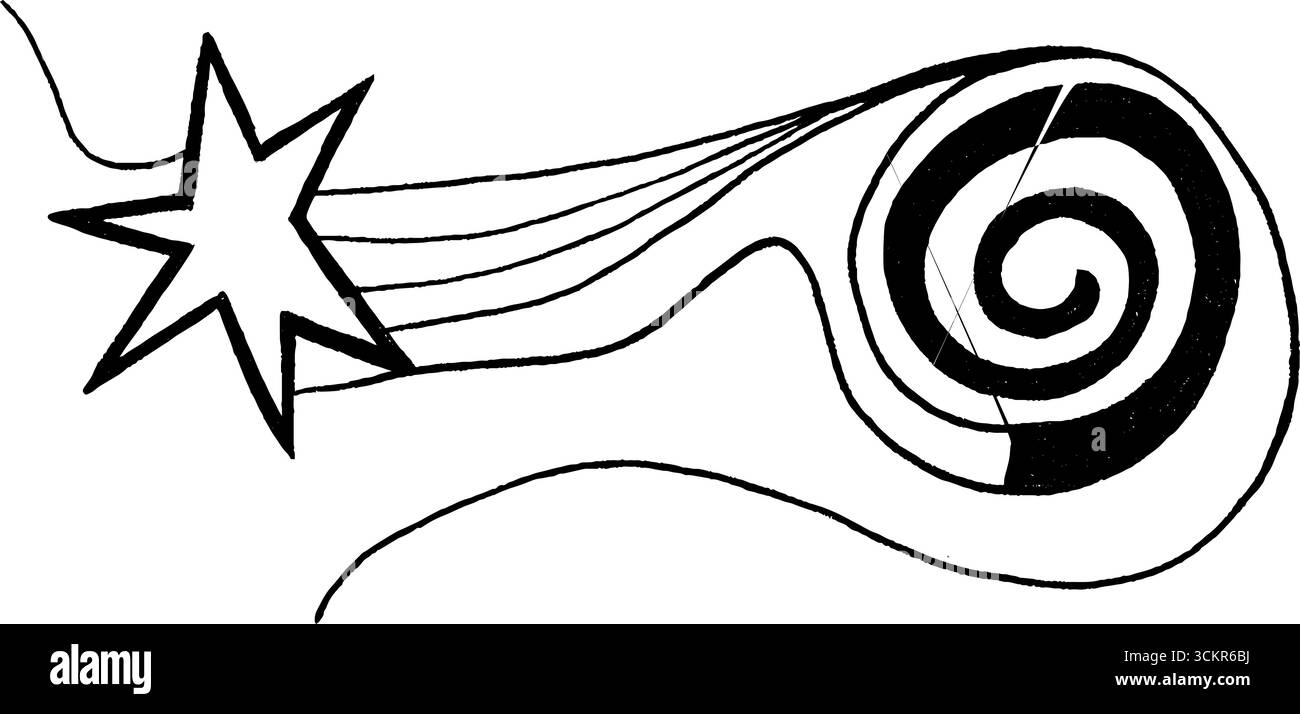 Sogni celesti: Set di disegni con stelle cadenti e design a spirale per progetti creativi. Illustrazione Vettoriale