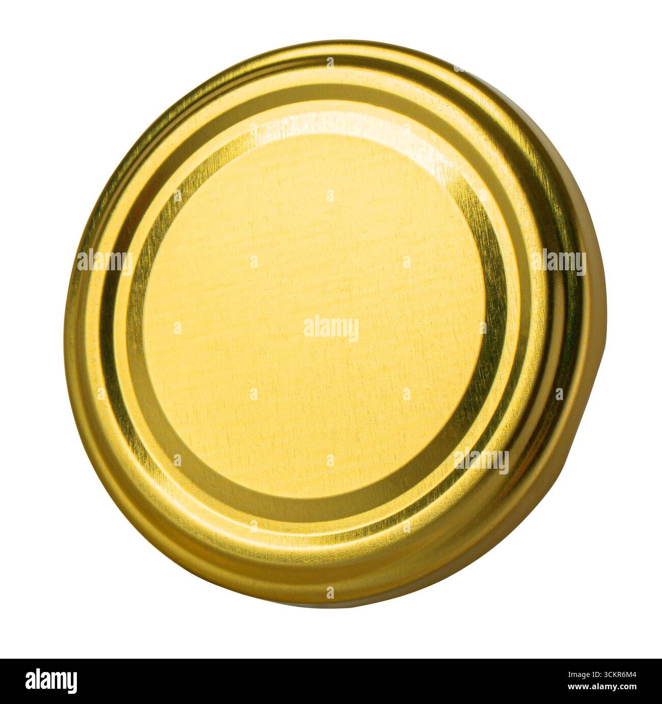 Coperchio a scomparsa dorato isolato su sfondo trasparente, per garantire una tenuta sicura e ermetica per la conservazione degli alimenti Foto Stock