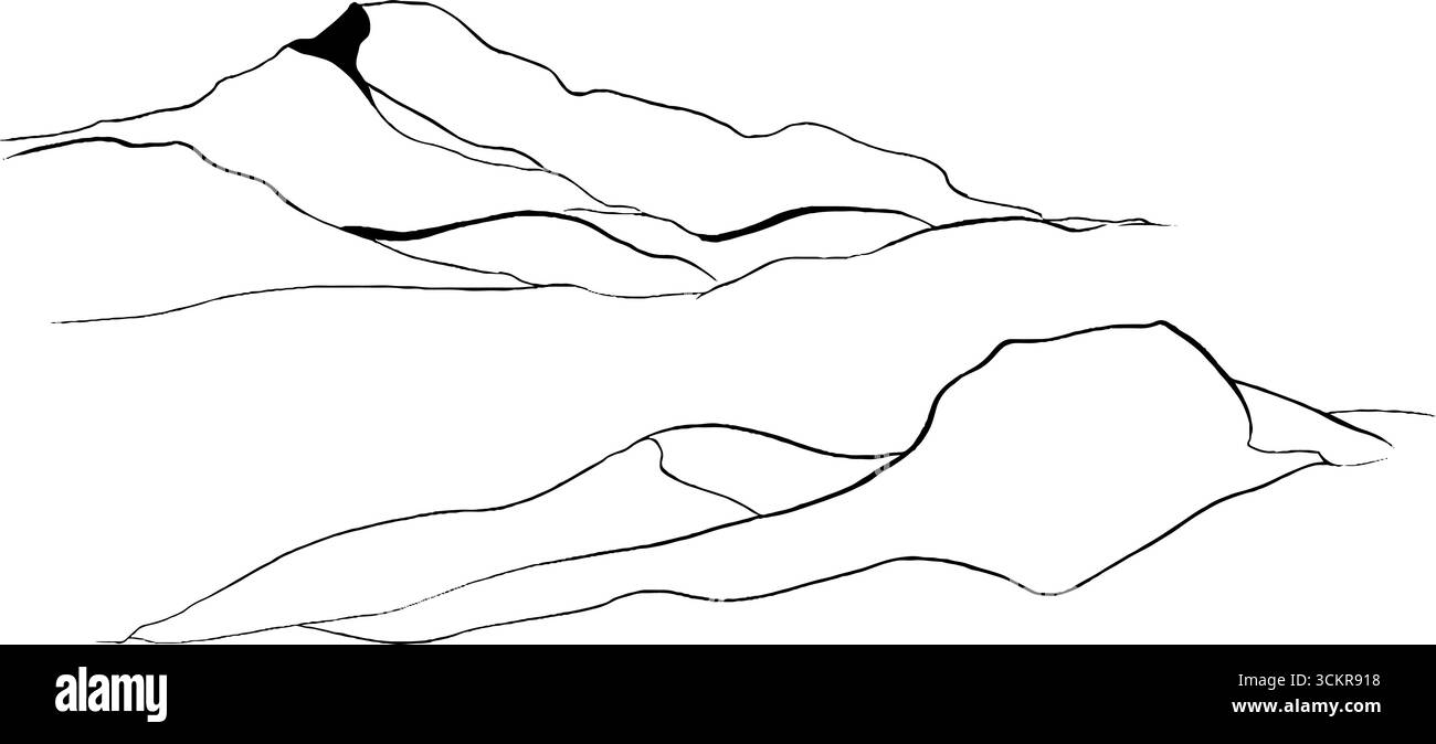 Set di illustrazioni topografiche in linea con paesaggi montuosi per progetti di design. Illustrazione Vettoriale