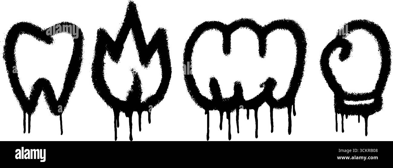 Graffiti urbani con dente, fiamma, nocche e guanto da boxe. Illustrazione Vettoriale