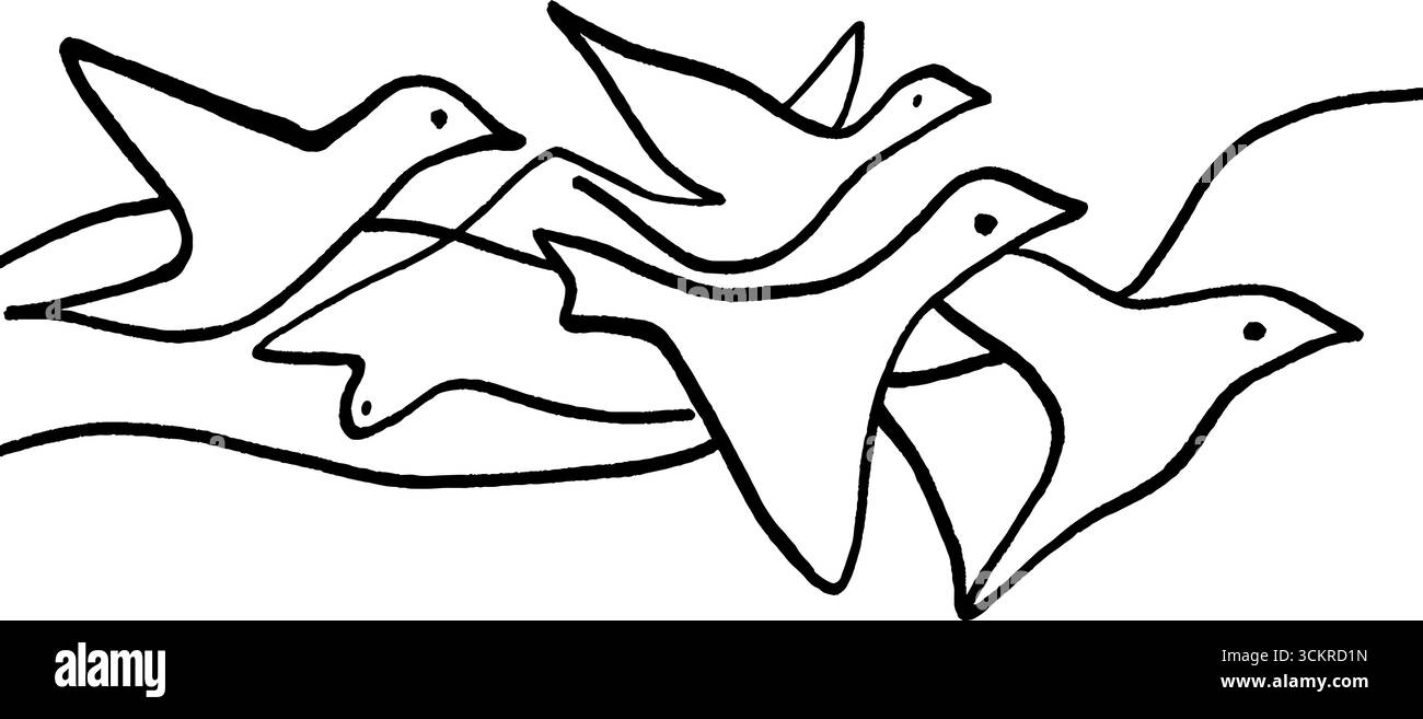 L'arte astratta degli uccelli in volo per un design e un arredamento minimalisti. Illustrazione Vettoriale