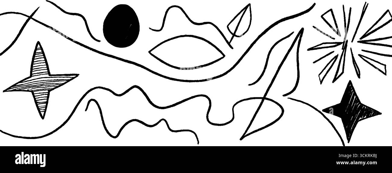 Sogni celesti: Arte in linea astratta con stelle e motivi cosmici per il design. Illustrazione Vettoriale