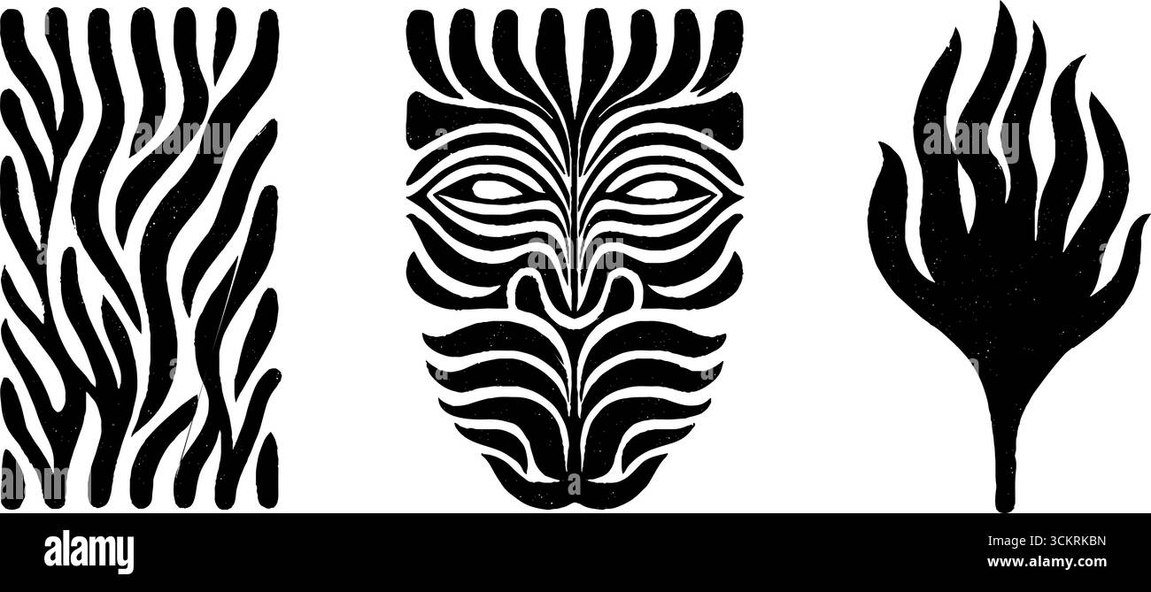 Maschera mitica da ade con melograno e fiamma per l'arte mitologica. Illustrazione Vettoriale