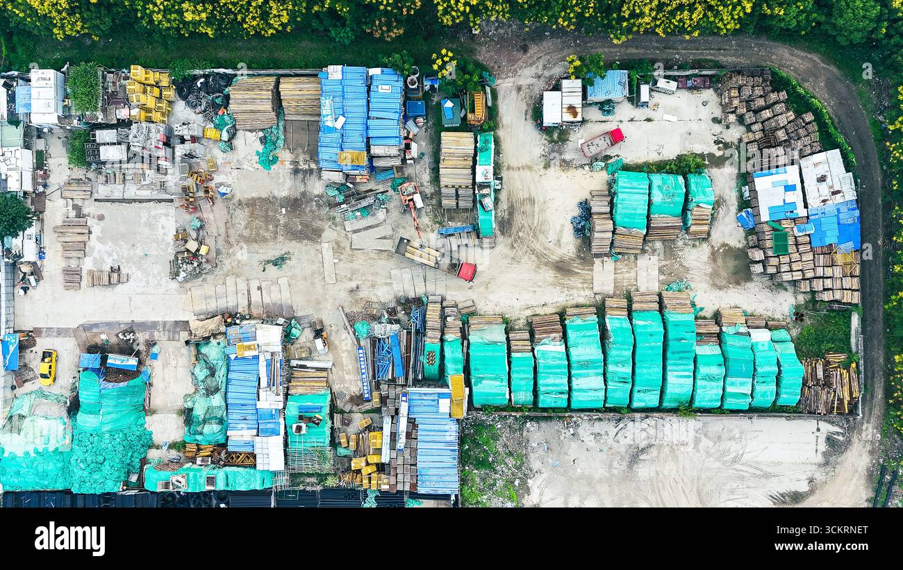 Vista aerea del sito di stoccaggio dei materiali da costruzione Foto Stock