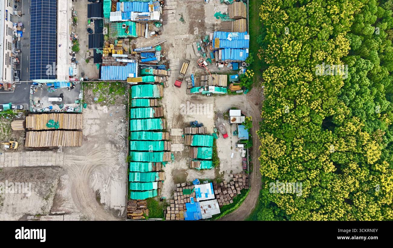 Vista aerea del sito di stoccaggio dei materiali da costruzione Foto Stock