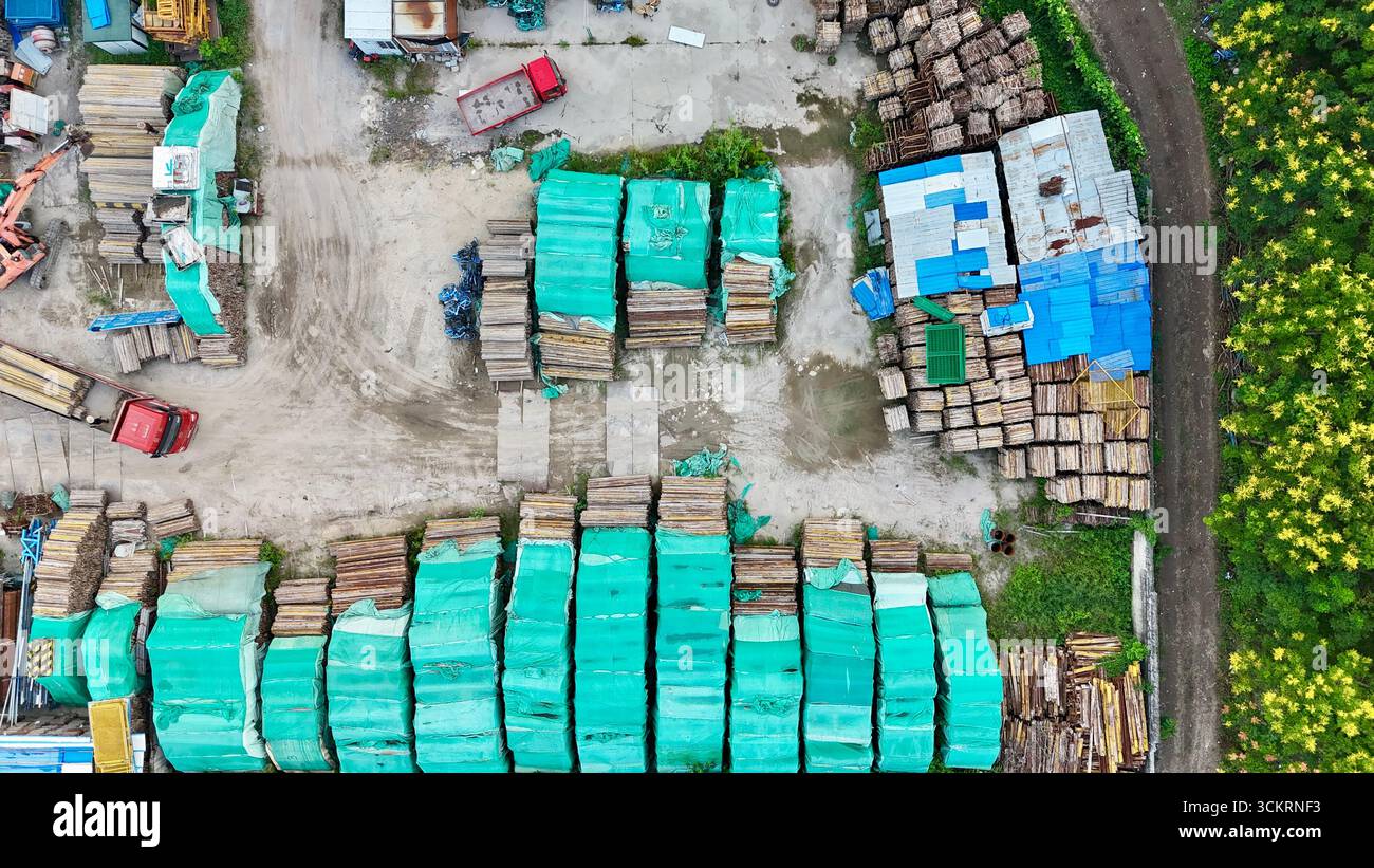 Vista aerea del sito di stoccaggio dei materiali da costruzione Foto Stock