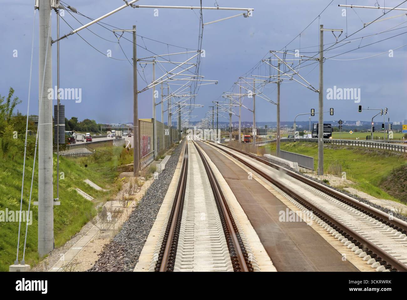 Sistema di binari della nuova linea ferroviaria tra Wendlingen e la nuova stazione aeroportuale. La sezione della linea ad alta velocità Stoccarda-Ulm è prevista per Foto Stock