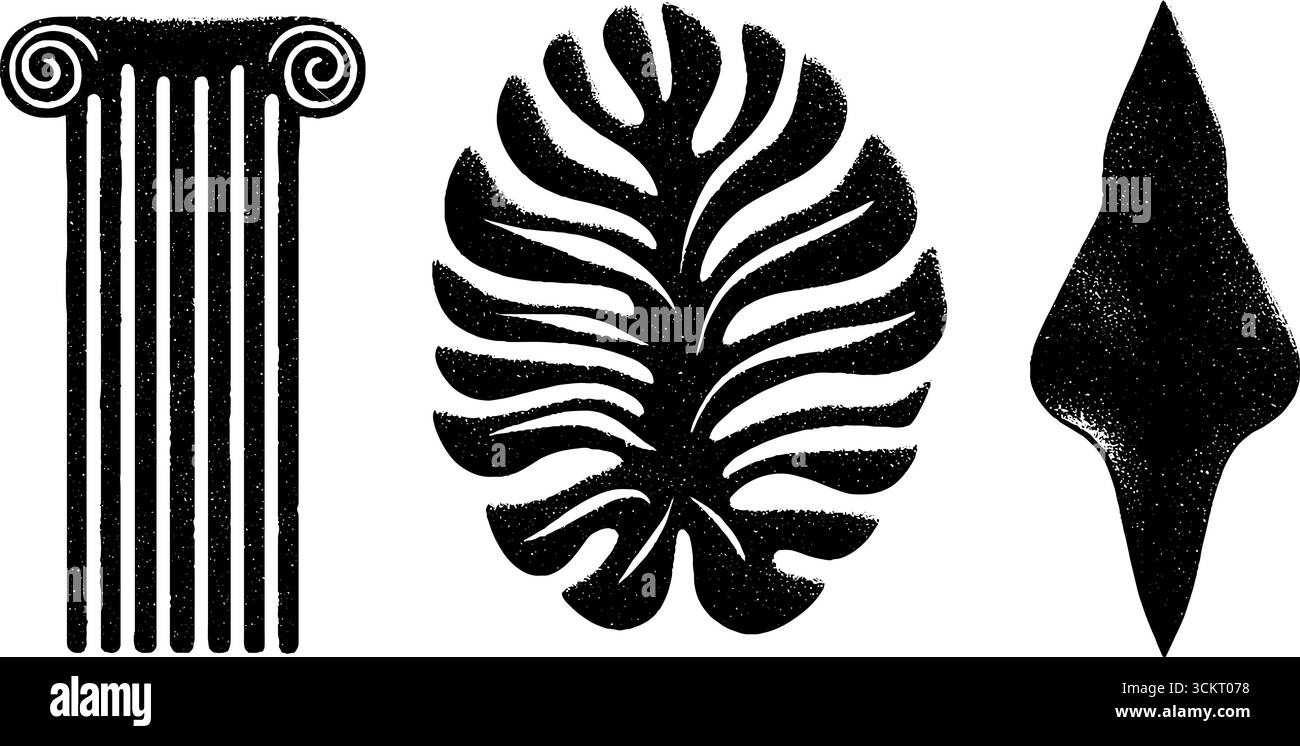 Antica architettura greca e componenti artistici: Capitale dorico, punta di lancia in bronzo e design a foglie di acanto. Illustrazione Vettoriale